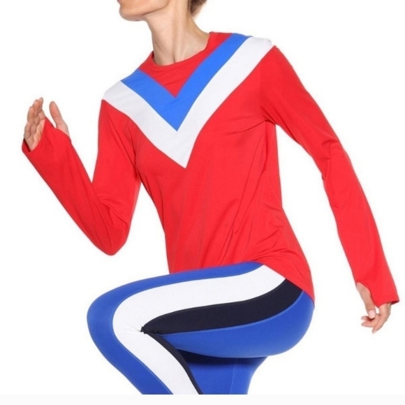 Tory Burch Sport Cheveron Top Colorblock Red White Blue - Picture 2 of 7